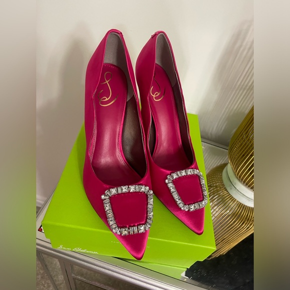Sam Edelman Harriett Scalloped Embellished Pumps Women's 10 Fuschia Satin - Picture 4 of 5
